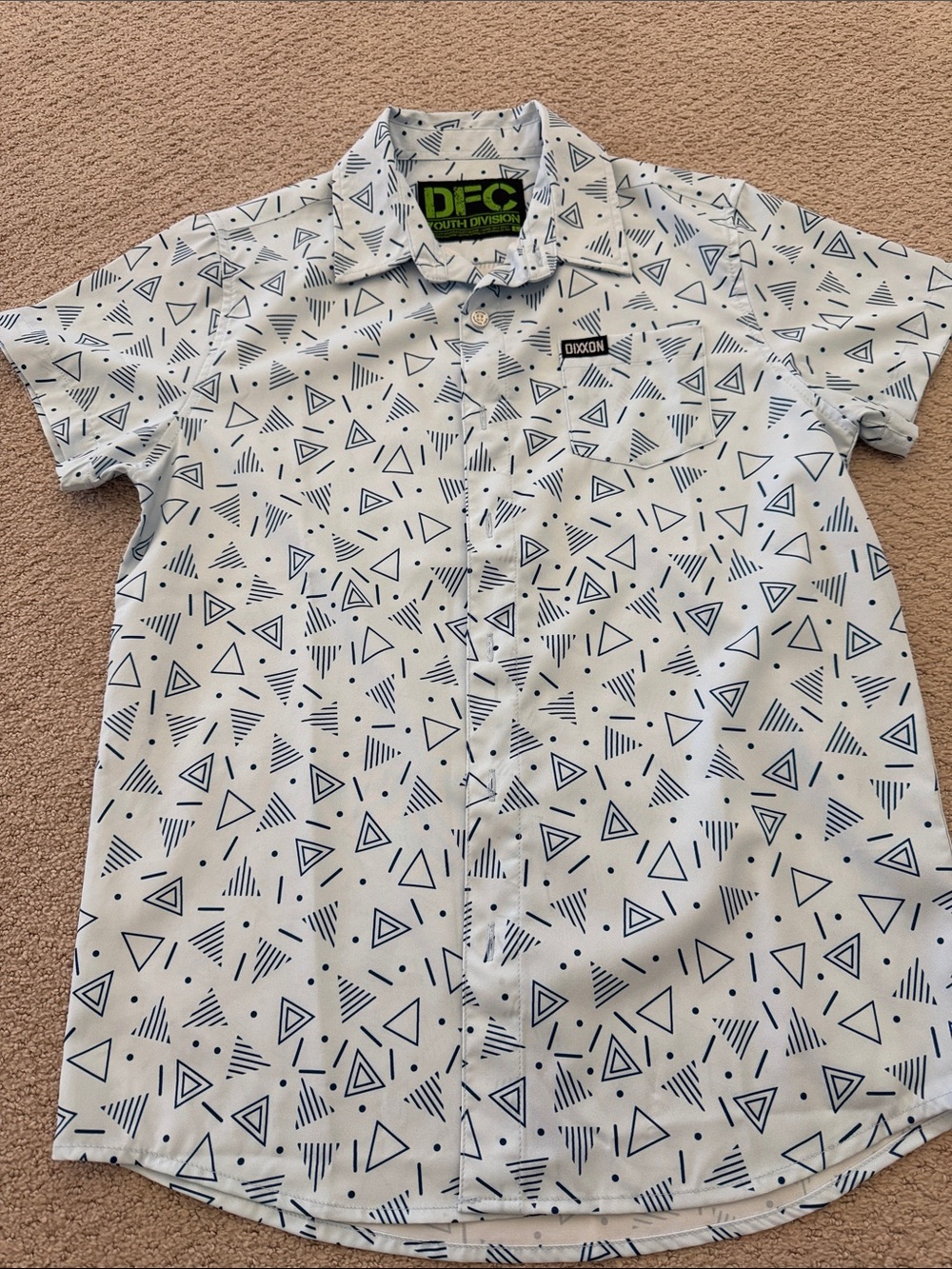 DIXXON youth Short-Sleeve Button-Up Shirt with Blue Geometric Print -